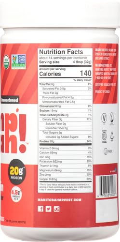 Manitoba Harvest Hemp Yeah! Organic Max 16oz; with 20g protein 4.5g Omegas 3&6 per
