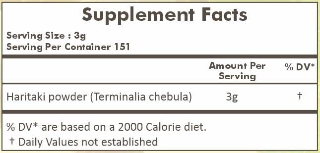HERBAL HILLS Haritaki Powder Terminalia Chebula Inknut Harde 1 Pound / 16 Oz Pack of 1