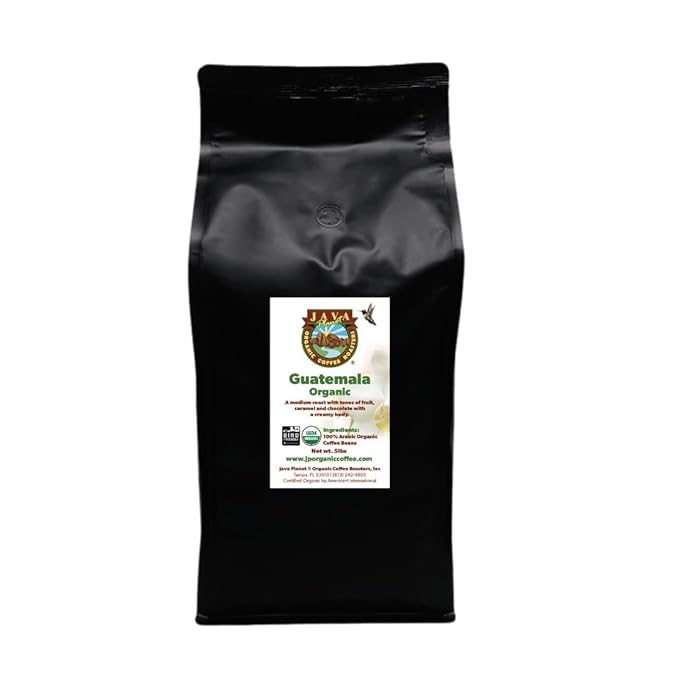Java Planet Low Acid Coffee, Organic Guatemala Single Origin: Whole Bean Medium Roast - Smooth Full Flavored Coffee Bean, Smithsonian Bird Friendly 5LB Bag