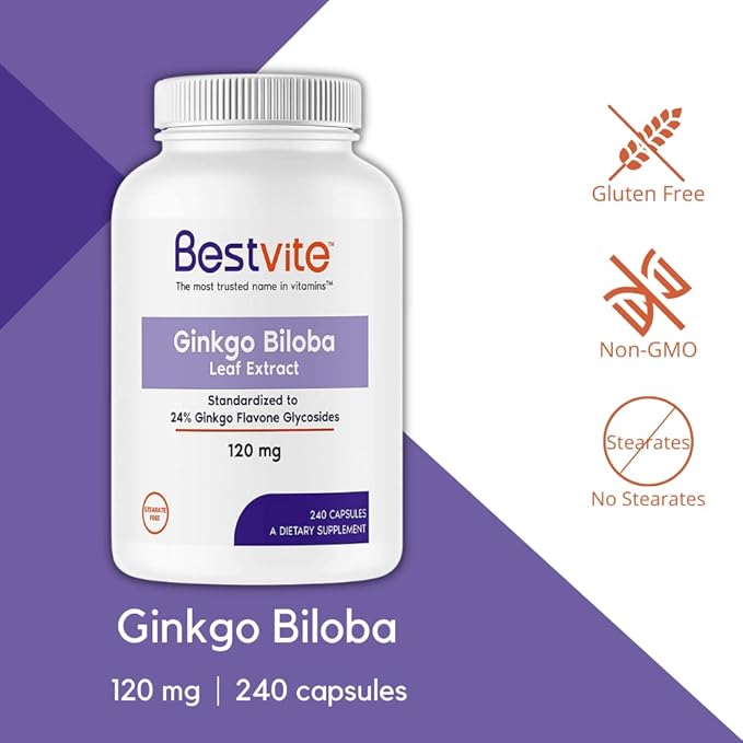 BESTVITE Ginkgo Biloba 120mg (240 Capsules) 24% Ginkgo