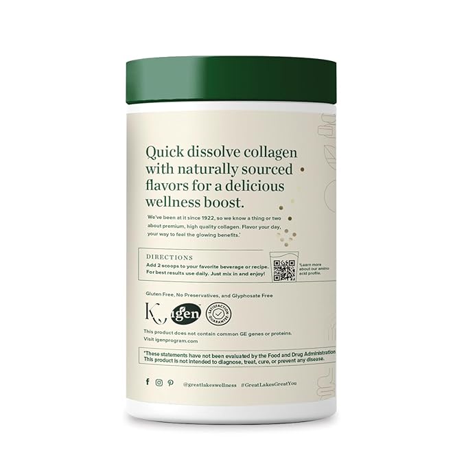 Great Lakes Wellness Collagen Peptides Powder for Skin, Hair, Nails, Joints & Digestion - Chai Flavored - Quick Dissolve Hydrolyzed, Non-GMO, Kosher - 10 oz