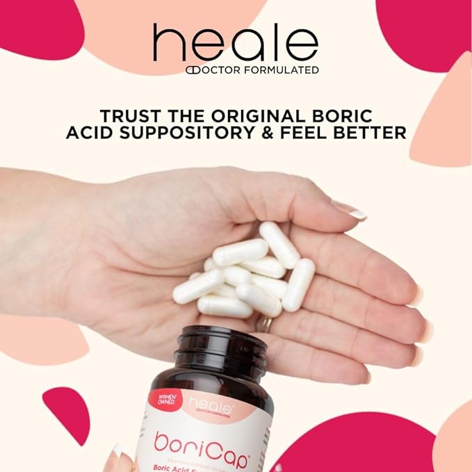 BoriCap - Boric Acid Suppositories for Women - 600 mg - Vaginal Health, pH Balance, Itch & Odor - Natural - Feminine Care - by Heale - 30 Capsules