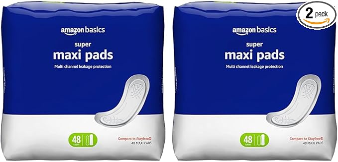 Amazon Basics Thick Maxi Pads 48 Count, 2 Pack
