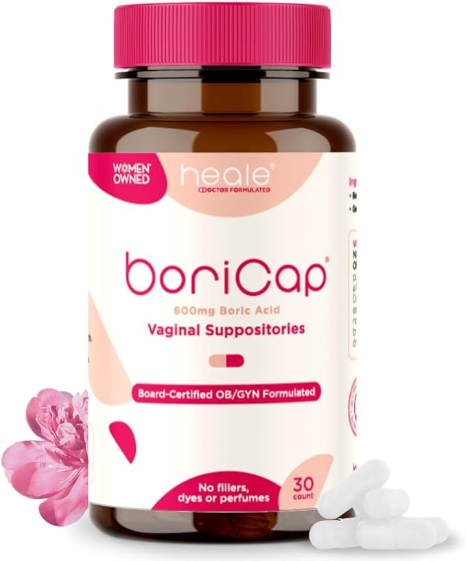 BoriCap - Boric Acid Suppositories for Women - 600 mg - Vaginal Health, pH Balance, Itch & Odor - Natural - Feminine Care - by Heale - 30 Capsules