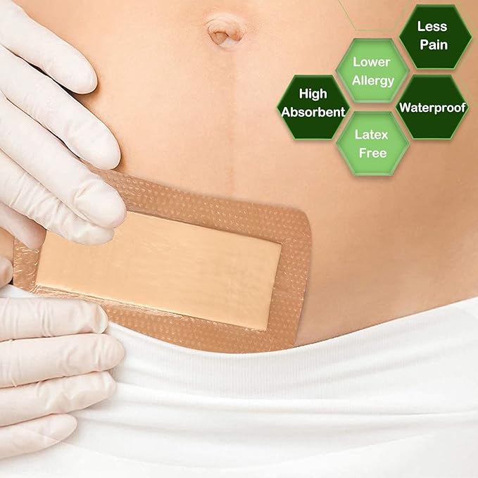 Silicone Foam Dressing with Gentle Border 4''x8'', Absorbent 2''x6'', Pack 5, Silicone