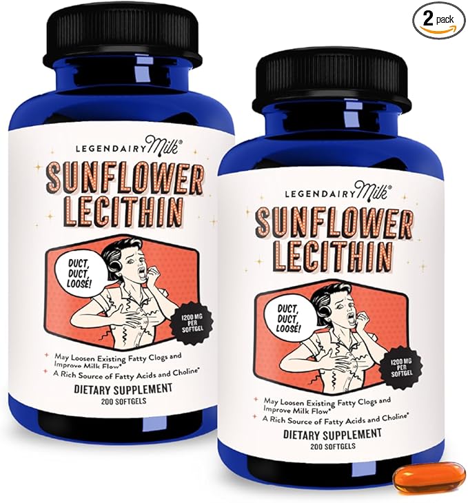 Legendairy Milk Sunflower Lecithin 1200mg, Lactation Support, Sunflower Lecithin Supplement for Clogged Milk Ducts, Made in USA, 200 Softgels (Pack of 2)