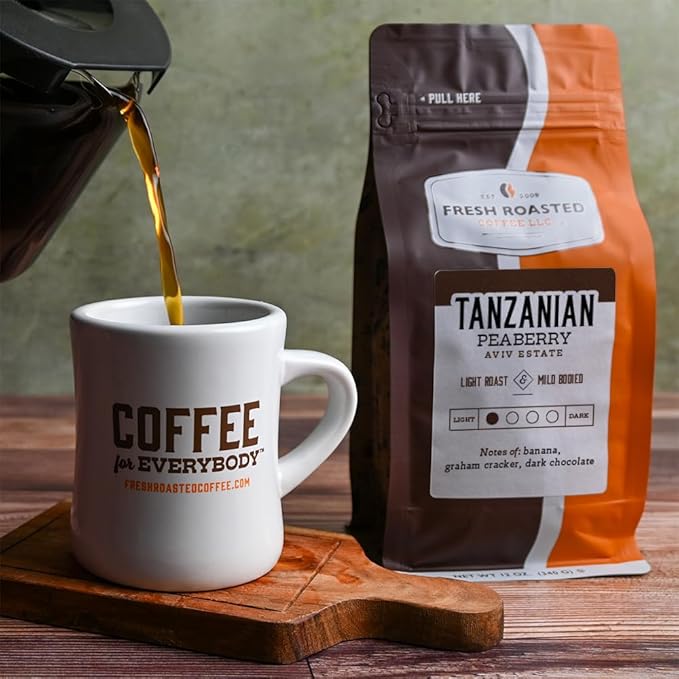 Fresh Roasted Coffee, Tanzanian Peaberry, 12 oz, Light Roast, Kosher, Whole Bean