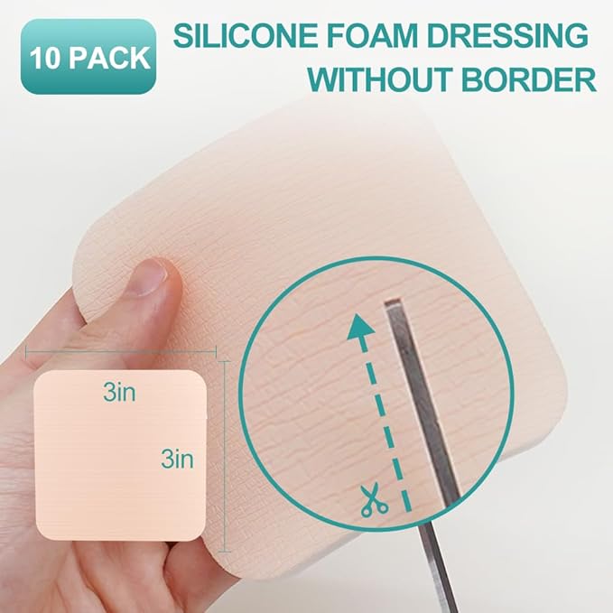 Dimora Silicone Foam Dressing Without Border 3"x 3" 3" Highly 10 Pack