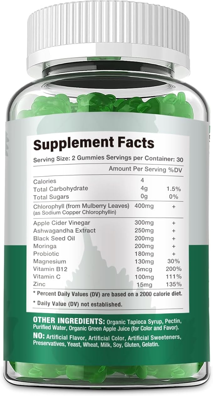 Sugar Free Chlorophyll Gummies D3, C, B12 - 60 Gummies