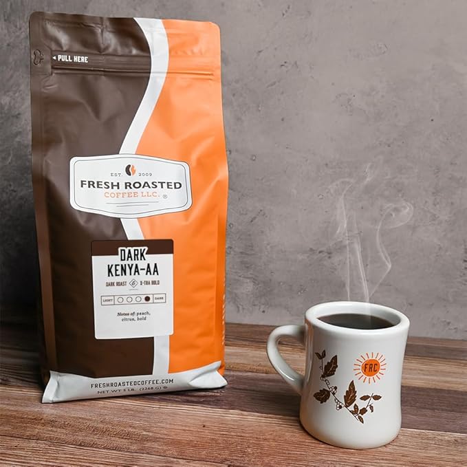 Fresh Roasted Coffee, Dark Kenya AA, 5 lb (80 oz), Dark Roast, Kosher, Whole Bean