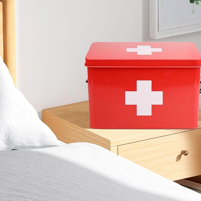 Flexzion First Aid Box Organizer Empty 13" Red
