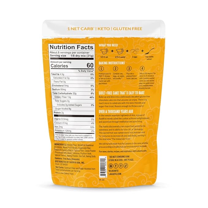 Lakanto Sugar Free Keto Cake Mix - Sweetened with Monk Fruit, Gluten Free, 1 Net Carb, Keto Diet Friendly, Delicious - Chocolate