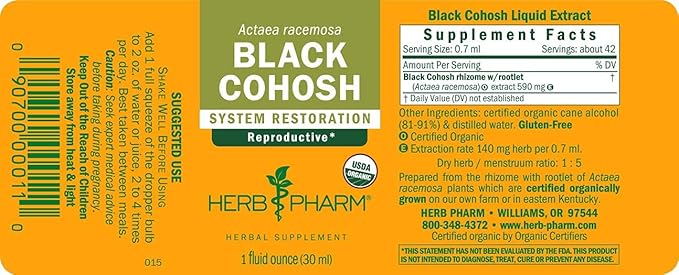 Herb Pharm Certified Organic Black Cohosh 1 Ounce (DBLKCO01)