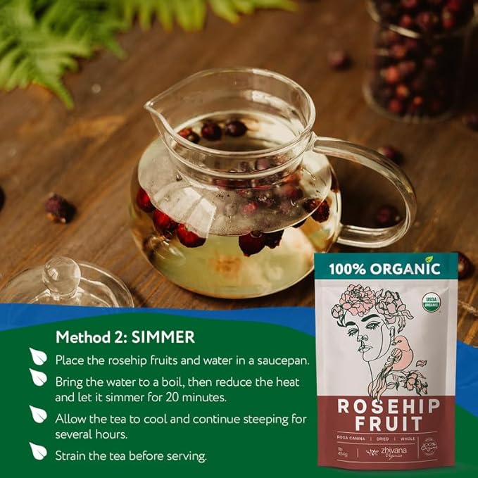 Rose Hips Dried Organic (8 oz.) – Bulk Rosehips Whole for Culinary Use & Beer Brewing - Rosehip Tea for Immune System, Digestion, Heart – Amazing Source of Vitamin C