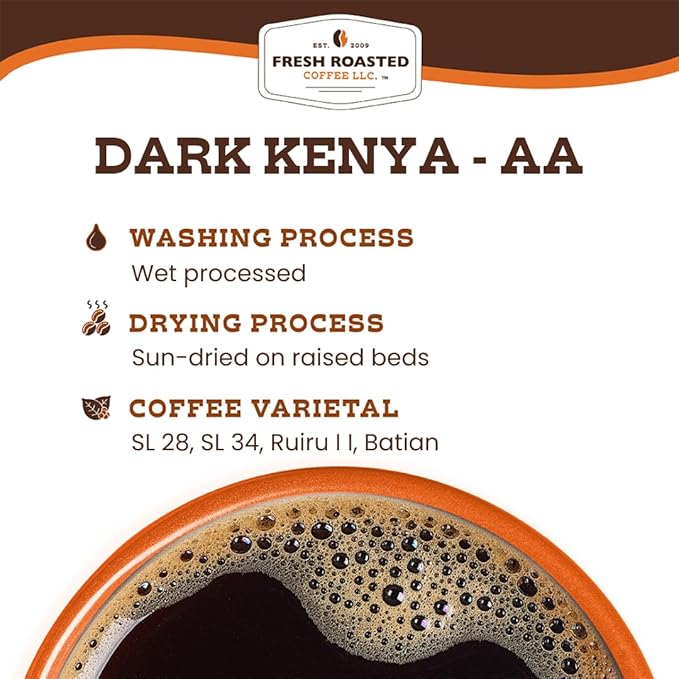 Fresh Roasted Coffee, Dark Kenya AA, 5 lb (80 oz), Dark Roast, Kosher, Whole Bean