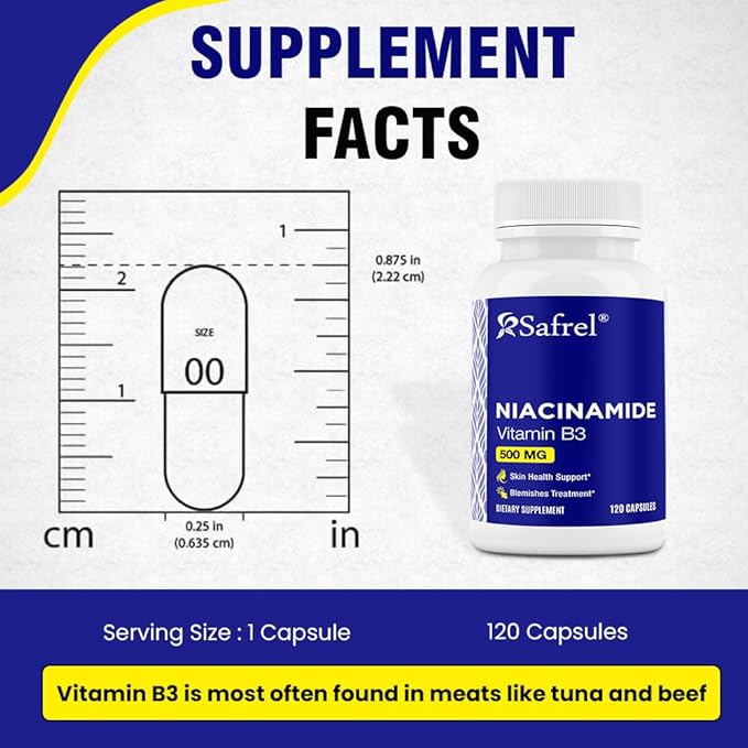 Safrel Niacinamide 500mg (Vitamin B3) 120 Capsules