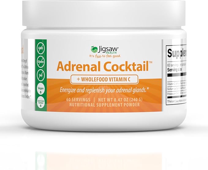 Jigsaw Health Adrenal Cocktail + Wholefood Vitamin C | with Potassium Bicarbonate, Sea Salt, and Acerola Cherry Extract | 60 Servings (Jar)