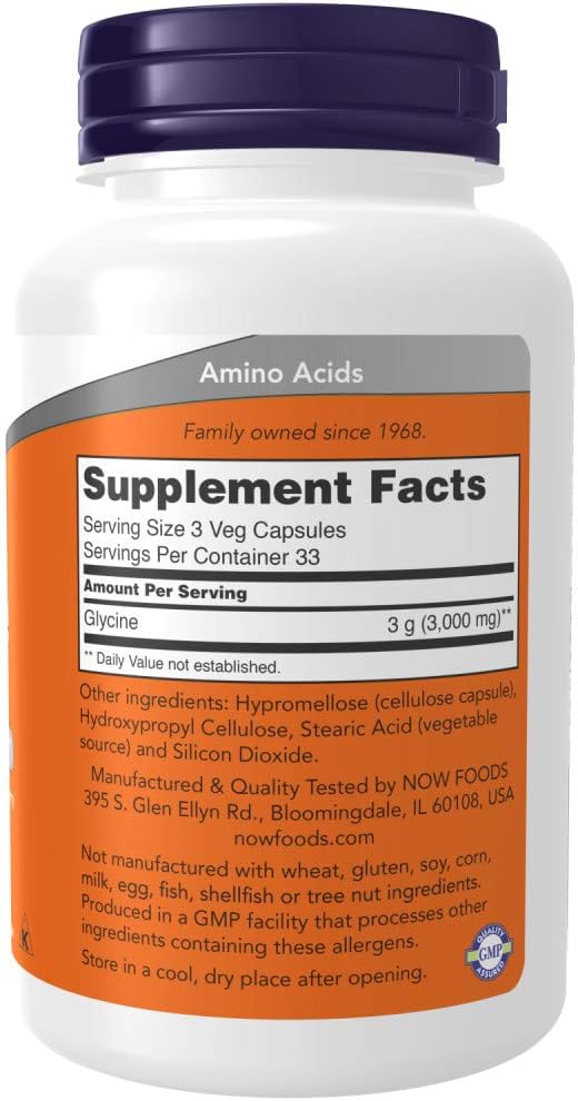 NOW Supplements, Glycine 1,000 mg Free-Form, 100 Veg