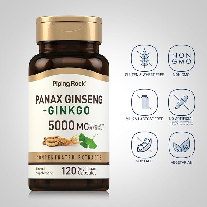 Piping Rock Panax Ginseng Capsules 5000 mg 120 Count