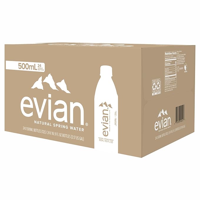 evian Natural Spring Water, PH Balanced with Natural Electrolytes, 16.9fl oz./500mL Bottles (pack of 24)