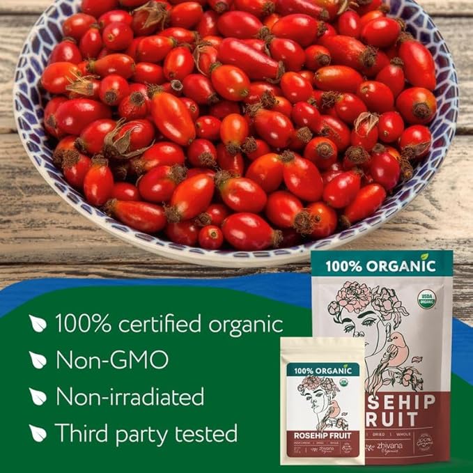 Rose Hips Dried Organic (8 oz.) – Bulk Rosehips Whole for Culinary Use & Beer Brewing - Rosehip Tea for Immune System, Digestion, Heart – Amazing Source of Vitamin C