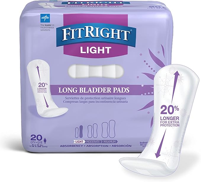 FitRight Long Bladder Control Pads, Light 3" x 11" Long, 20 Count 9)