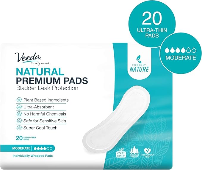 Veeda Natural Premium Incontinence Pads for Women 20 Count