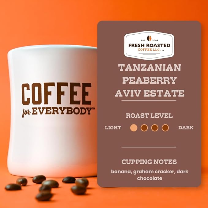 Fresh Roasted Coffee, Tanzanian Peaberry, 2 lb (32 oz), Light Roast, Kosher, Whole Bean