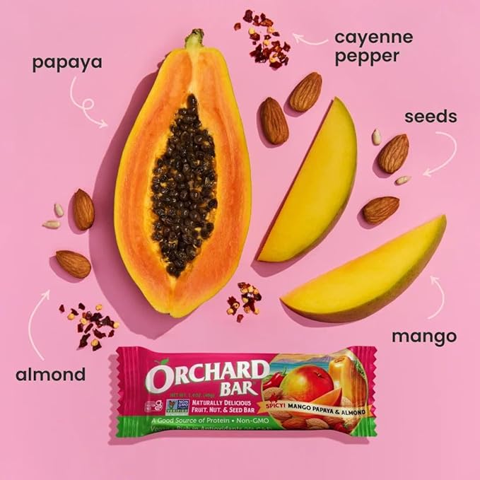 Orchard Bars Non-GMO Fruit & Nut Bars, Mango Papaya Almond, 1.4 Oz, Pack of 12