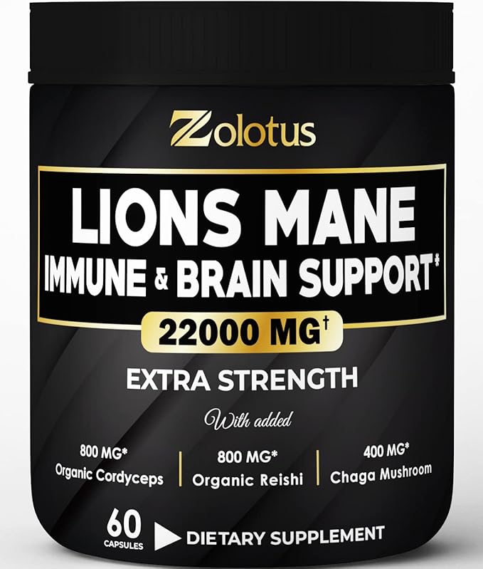 Lions Mane Mushroom Complex Capsules, Equivalent 22000mg, with 60 Capsules