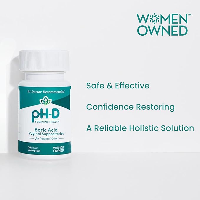 pH-D Feminine Health - 600 mg Boric Acid Suppositories - Woman Owned - for Vaginal Odor Use - 72 count