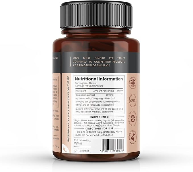 pureclinica High Potency Ginkgo Biloba 30,000mg 90 Tablets 3 Months 5 Times