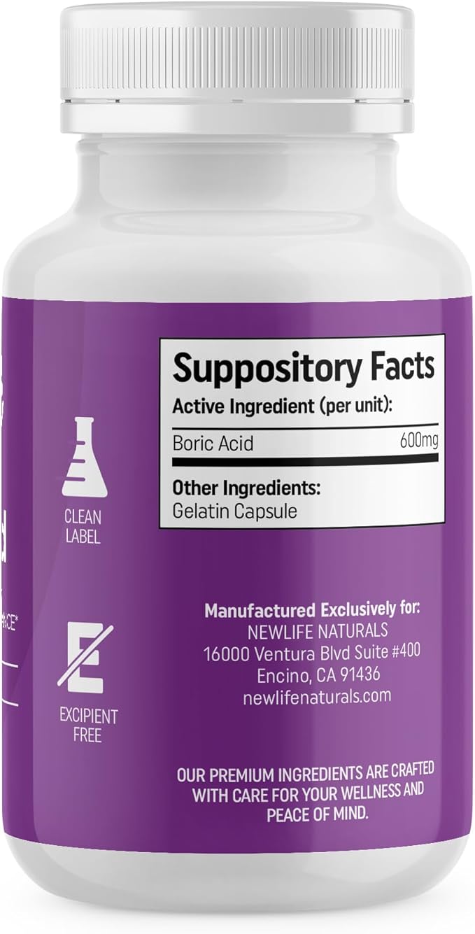 NewLife Naturals - Boric Acid Suppositories for Women pH Balance Pills - 600mg - Feminine Care - Vaginal Odor Itching Discharge BV | Made in USA | 30 Capsules