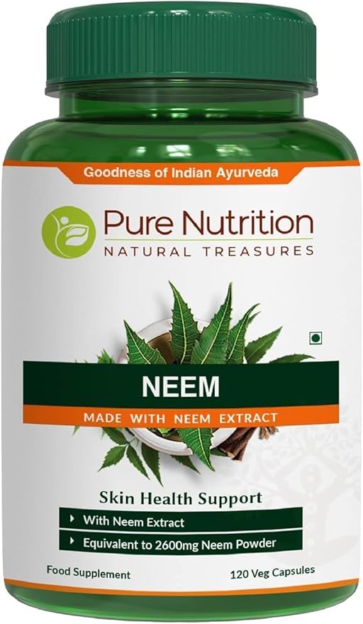 Pure Nutrition Neem Capsules 700mg. (Equivalent 2600mg Neem 120 Days