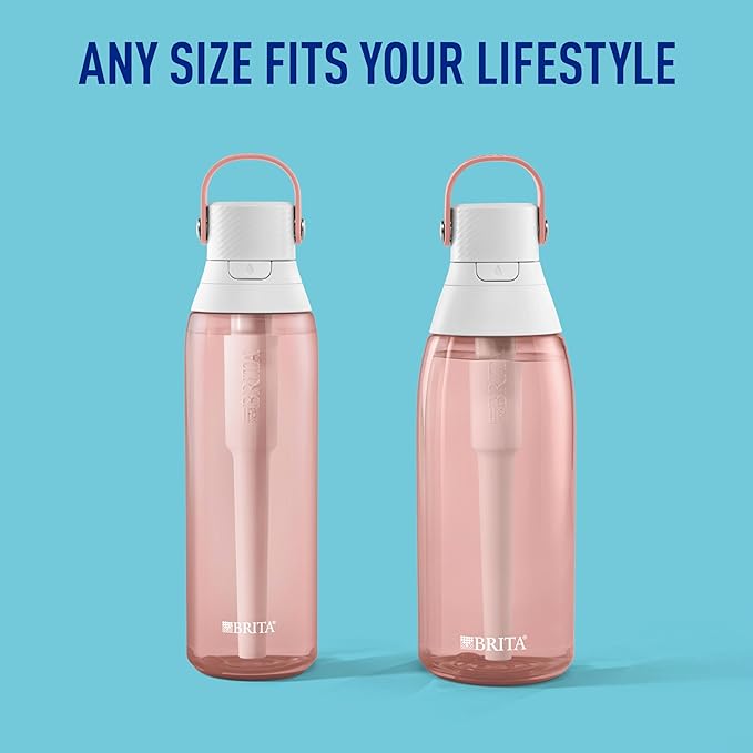 Brita Hard-Sided Plastic Premium Filtering Water Bottle, BPA-Free, Reusable, Replaces 300 Plastic Water Bottles, Filter Lasts 2 Months or 40 Gallons, Includes 1 Filter, Blush - 36 oz.
