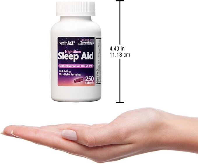 HealthA2Z Sleep Aid, Diphenhydramine HCl 25mg (250 Softgels)