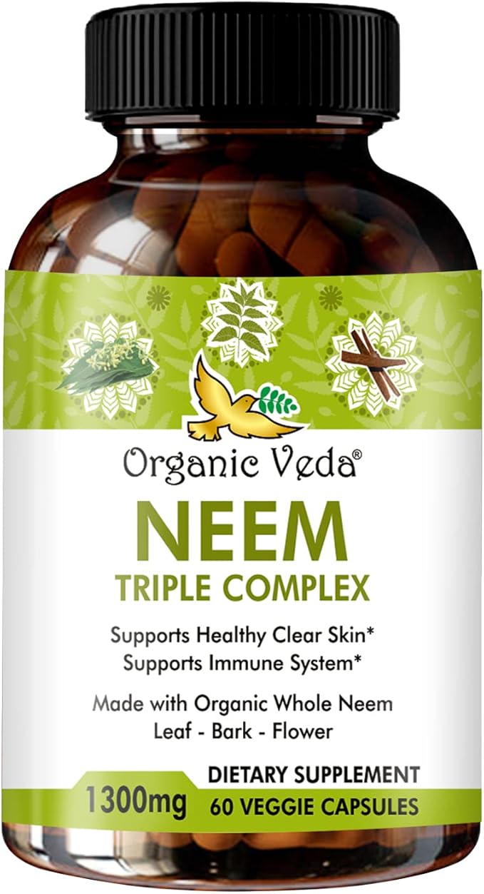 Organic Veda Neem Capsules with Triple 60 Count