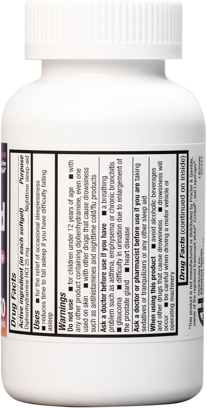 HealthA2Z Sleep Aid, Diphenhydramine HCl 25mg (250 Softgels)