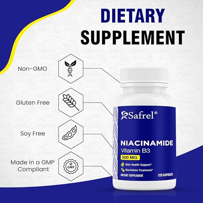 Safrel Niacinamide 500mg (Vitamin B3) 120 Capsules