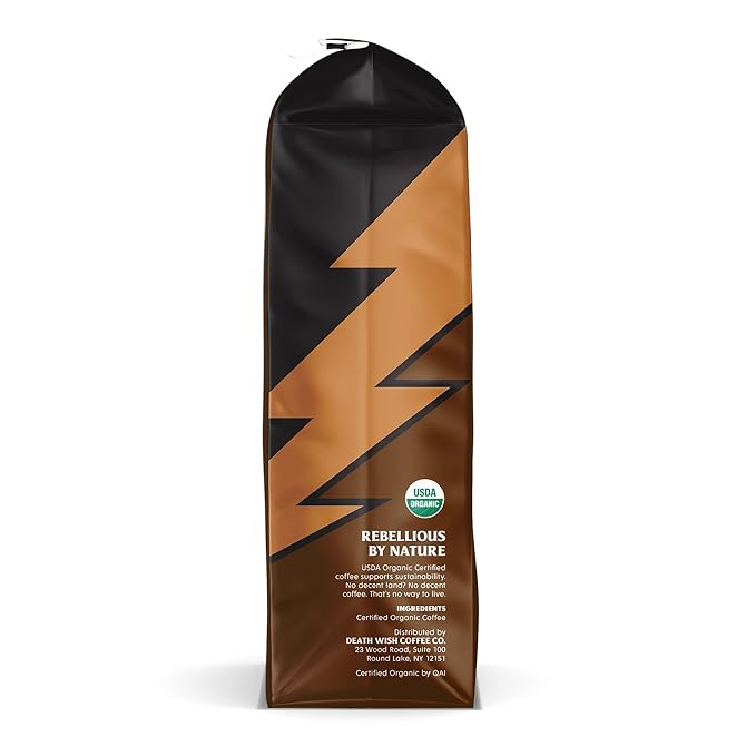 Death Wish Coffee Co., Organic and Fair Trade Medium Roast Ground Coffee, 16 Ounce (Pack of 1)