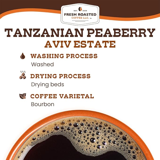 Fresh Roasted Coffee, Tanzanian Peaberry, 2 lb (32 oz), Light Roast, Kosher, Whole Bean