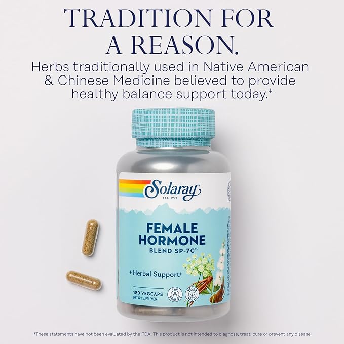 Solaray Female Hormone Blend SP-7C, Herbal Blend Includes Black Cohosh, Dong Quai, Passion Flower, Saw Palmetto, Wild Yam & More 180 VegCaps