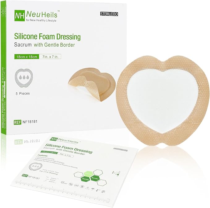 Sacrum Silicone Foam Dressing with Gentle 7''x7''(4.9''x5.3''Pad 5 5 Pack,