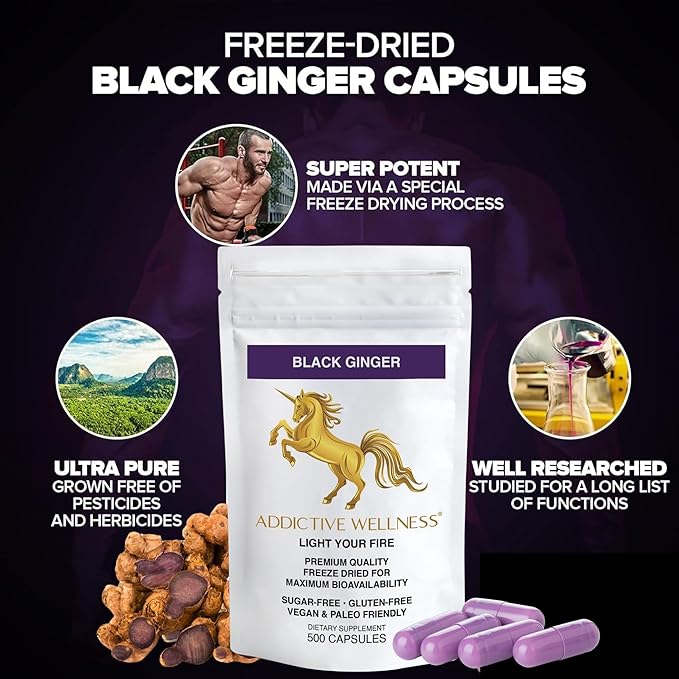 Addictive Wellness Thai Black Ginger 450mg, Vegan 500 Count