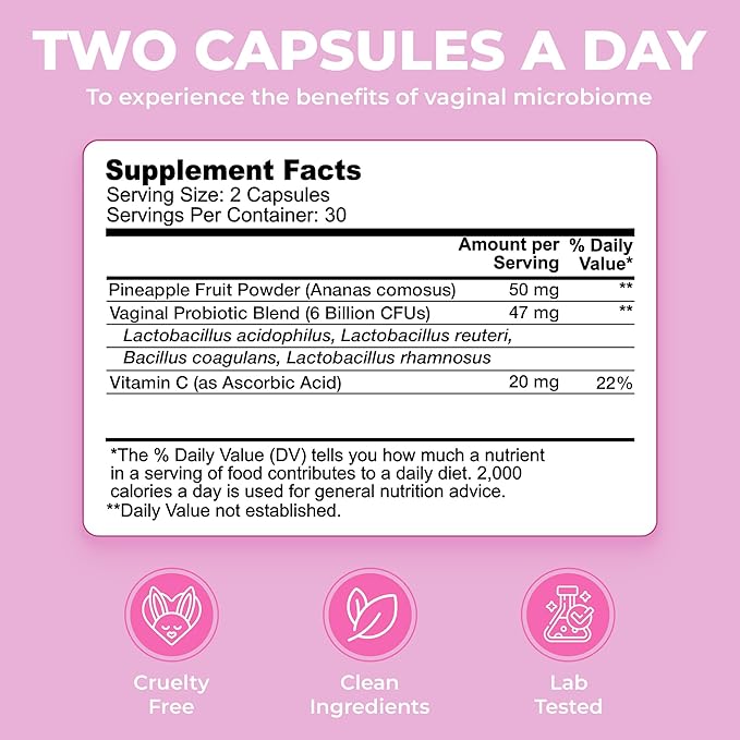 Vaginal Probiotics for Women, Vaginal Health Supplement - 6 Billion CFU Probiotic for pH Balance, Promote Healthy Vaginal Odor & Vaginal Flora, 60 Count (Pack of 1)