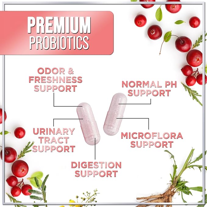 Probiotics for Women 90 Billion CFU, 16 Probiotic Strains with Cranberry, D-Mannose & Prebiotics, for Feminine PH Balance, Vaginal Odor & Digestive Health, Immune Support, Shelf Stable - 60 Capsules