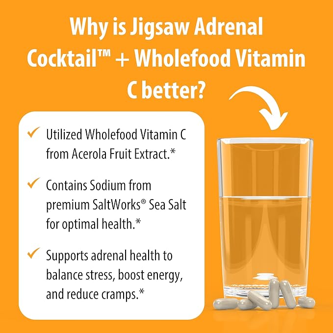Jigsaw Health Adrenal Cocktail + Wholefood Vitamin C | with Potassium Bicarbonate, Sea Salt, and Acerola Cherry Extract | 360 Capsules | 60 Servings