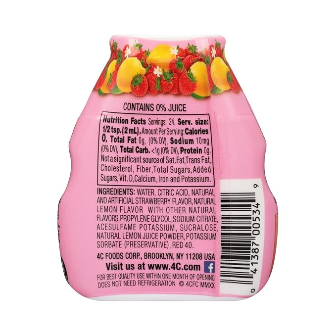 4C Sugar Free A Liquid Water Enhancer 12 Pack, Premium Natural Flavors, 0 Calories (Strawberry Lemonade, 1.62 Ounce (Pack of 12))