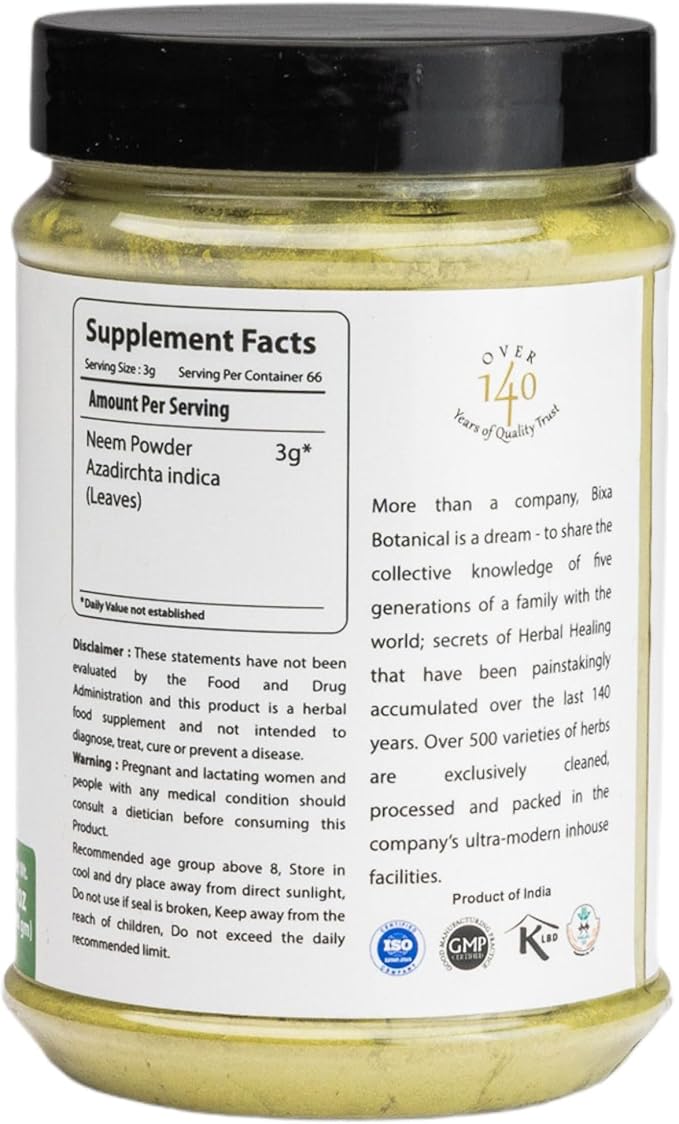 bixa BOTANICAL Neem Leaf Powder (Azadirachta (200g / 7 Oz)