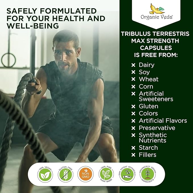 Organic Veda Tribulus Terrestris Extract Capsules 22000mg - 120 Count